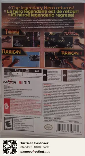 Turrican Flashback Nintendo Switch, NTSC box back