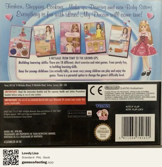 Lovely Lisa Nintendo DS, PAL box back