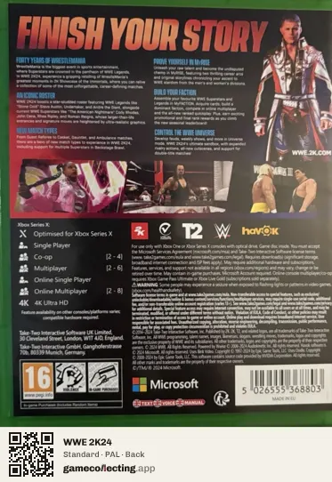WWE 2K24 Xbox Series X, PAL box back