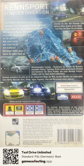 Test Drive Unlimited PlayStation Portable, Germany box back
