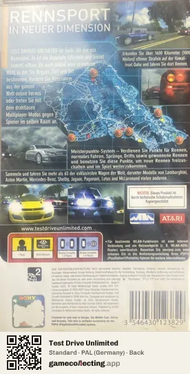 Test Drive Unlimited PlayStation Portable, Germany box back