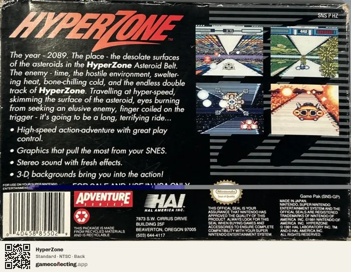 HyperZone Super Nintendo Entertainment System, NTSC box back
