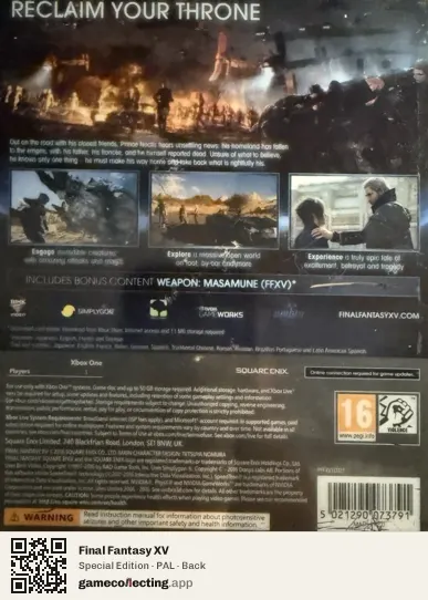 Final Fantasy XV Xbox One, PAL box back