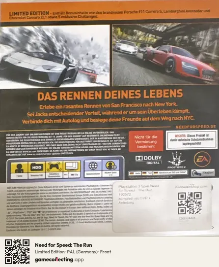 Need for Speed: The Run PlayStation 3, Germany box front