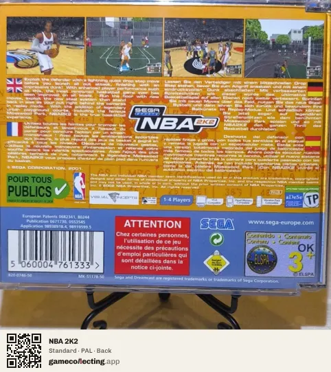 NBA 2K2 Sega Dreamcast, PAL box back