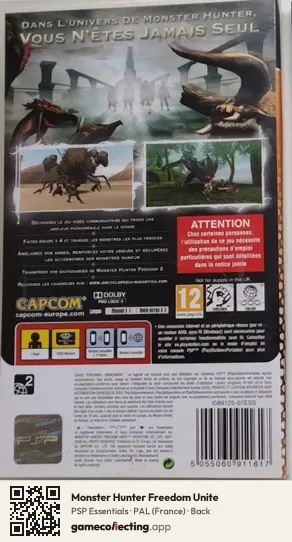 Monster Hunter Freedom Unite PlayStation Portable, France box back
