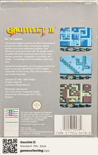 Gauntlet II Nintendo Entertainment System, PAL box back