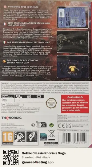 Gothic Classic Khorinis Saga Nintendo Switch, PAL box back