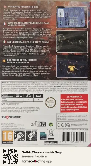Gothic Classic Khorinis Saga Nintendo Switch, PAL box back