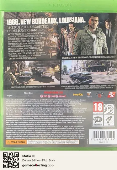 Mafia III Xbox One, PAL box back