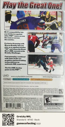 Gretzky NHL PlayStation Portable, NTSC box back