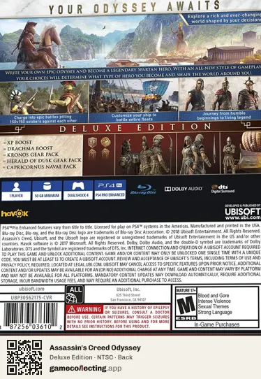 Assassin's Creed Odyssey PlayStation 4, NTSC box back