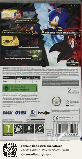 Sonic X Shadow Generations Nintendo Switch, Germany box back