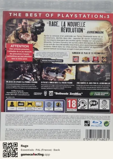 Rage PlayStation 3, France box back