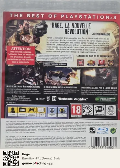 Rage PlayStation 3, France box back