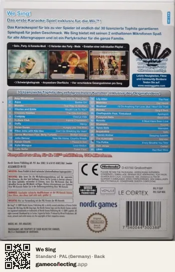 We Sing Nintendo Wii, Germany box back