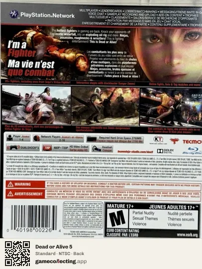 Dead or Alive 5 PlayStation 3, NTSC box back