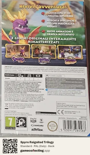 Spyro Reignited Trilogy Nintendo Switch, Italy box back