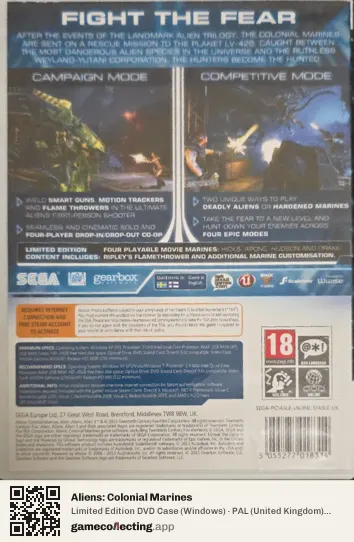 Aliens: Colonial Marines Computer, United Kingdom box back