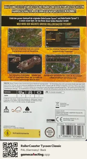 RollerCoaster Tycoon Classic Nintendo Switch, Germany box back