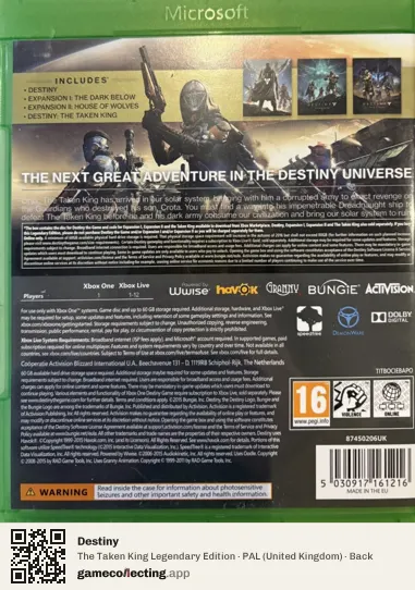 Destiny Xbox One, United Kingdom box back