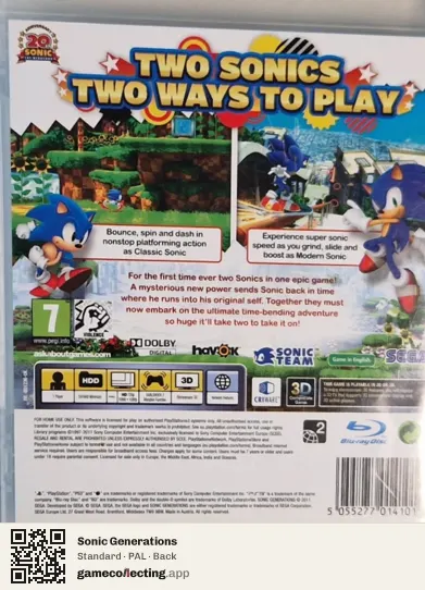 Sonic Generations PlayStation 3, PAL box back