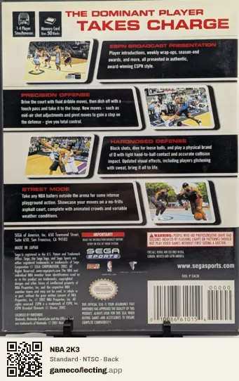 NBA 2K3 Nintendo GameCube, NTSC box back