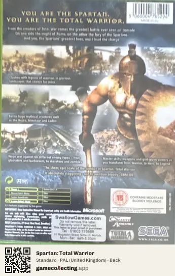 Spartan: Total Warrior Xbox, United Kingdom box back