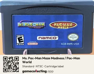 Ms. Pac-Man Maze Madness / Pac-Man World Game Boy Advance, NTSC cartridge label