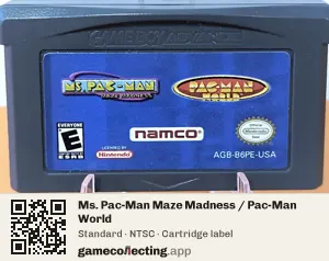 Ms. Pac-Man Maze Madness / Pac-Man World Game Boy Advance, NTSC cartridge label
