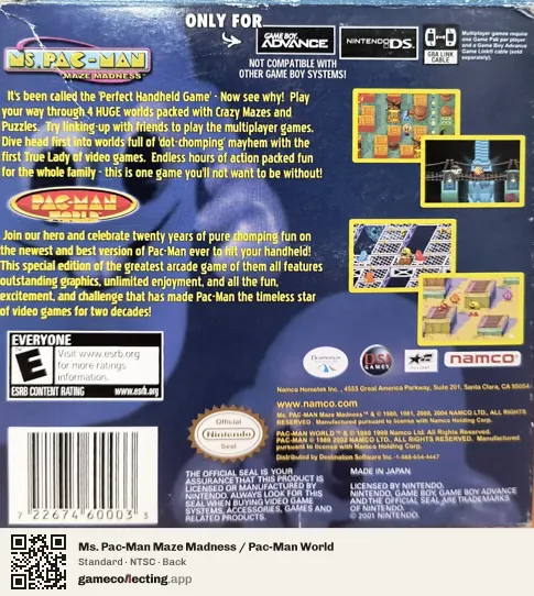 Ms. Pac-Man Maze Madness / Pac-Man World Game Boy Advance, NTSC box back