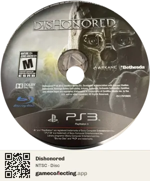 Dishonored PlayStation 3, NTSC disc