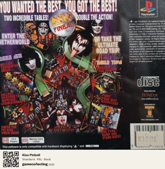 Kiss Pinball PlayStation, PAL box back