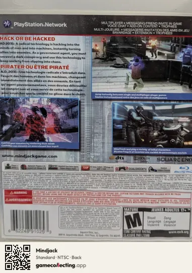 Mindjack PlayStation 3, NTSC box back