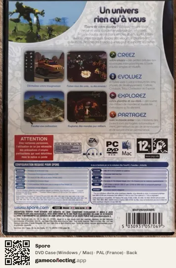 Spore Computer, France box back