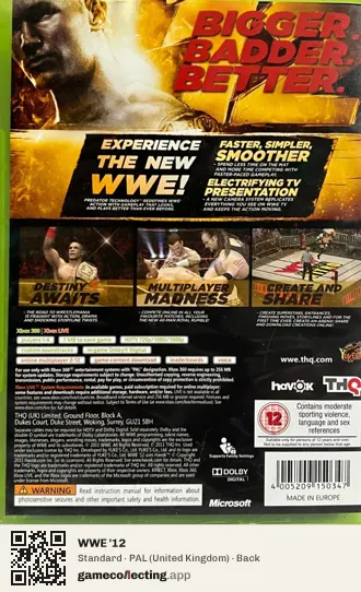 WWE '12 Xbox 360, United Kingdom box back