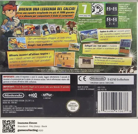 Inazuma Eleven Nintendo DS, Italy box back