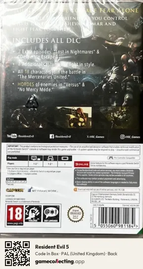 Resident Evil 5 Nintendo Switch, United Kingdom box back