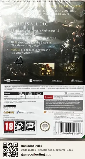 Resident Evil 5 Nintendo Switch, United Kingdom box back