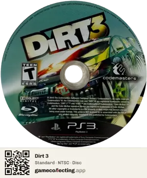 Dirt 3 PlayStation 3, NTSC disc