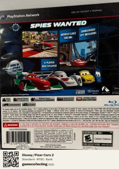 Disney/Pixar Cars 2 PlayStation 3, NTSC box back