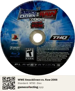 WWE SmackDown vs. Raw 2008 PlayStation 3, NTSC disc