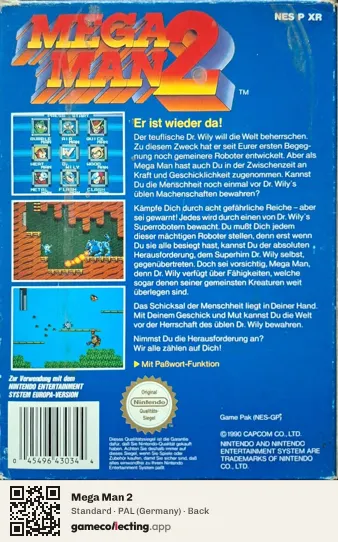 Mega Man 2 Nintendo Entertainment System, Germany box back