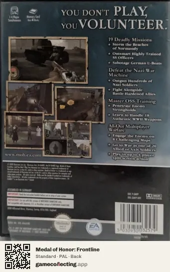 Medal of Honor: Frontline Nintendo GameCube, PAL box back