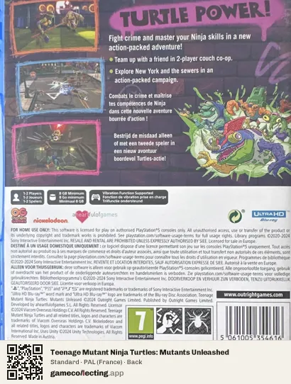 Teenage Mutant Ninja Turtles: Mutants Unleashed PlayStation 5, France box back