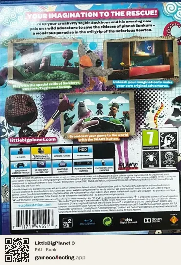 LittleBigPlanet 3 PlayStation 4, PAL box back