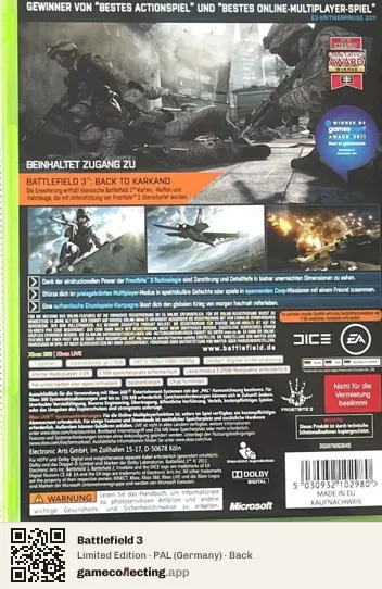 Battlefield 3 Xbox 360, Germany box back