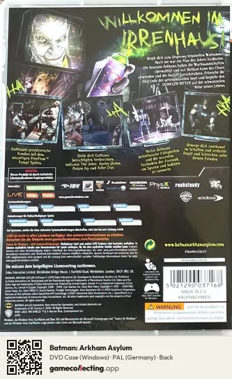 Batman: Arkham Asylum Computer, Germany box back