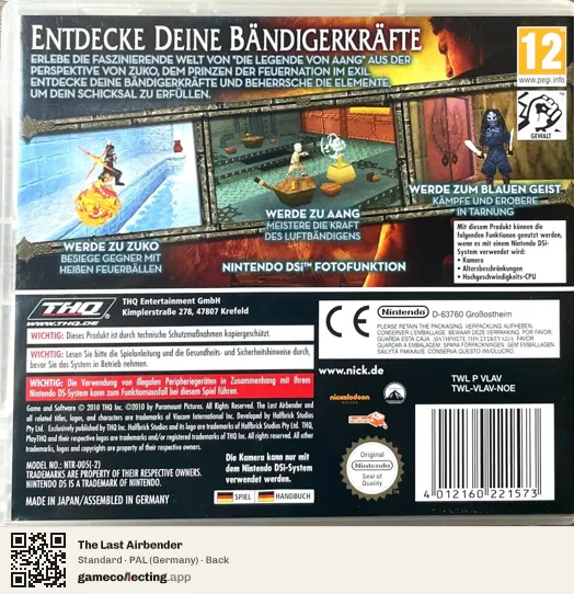 The Last Airbender Nintendo DS, Germany box back