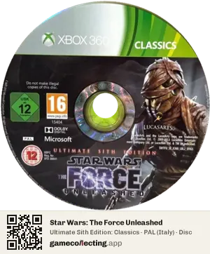 Star Wars: The Force Unleashed Xbox 360, PAL disc
